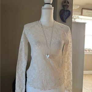 NWT Free People Cream Lace Long-Sleeve Women's Top SZ XS over tank/under overall